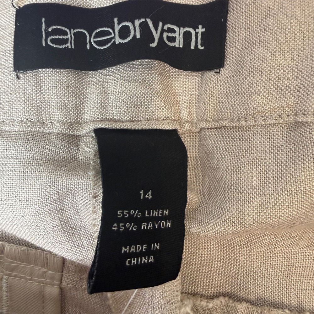 Lane Bryant Crop Pants Womens 14 Beige Good Linen Blend Wide Leg 13774 - Picture 2 of 8